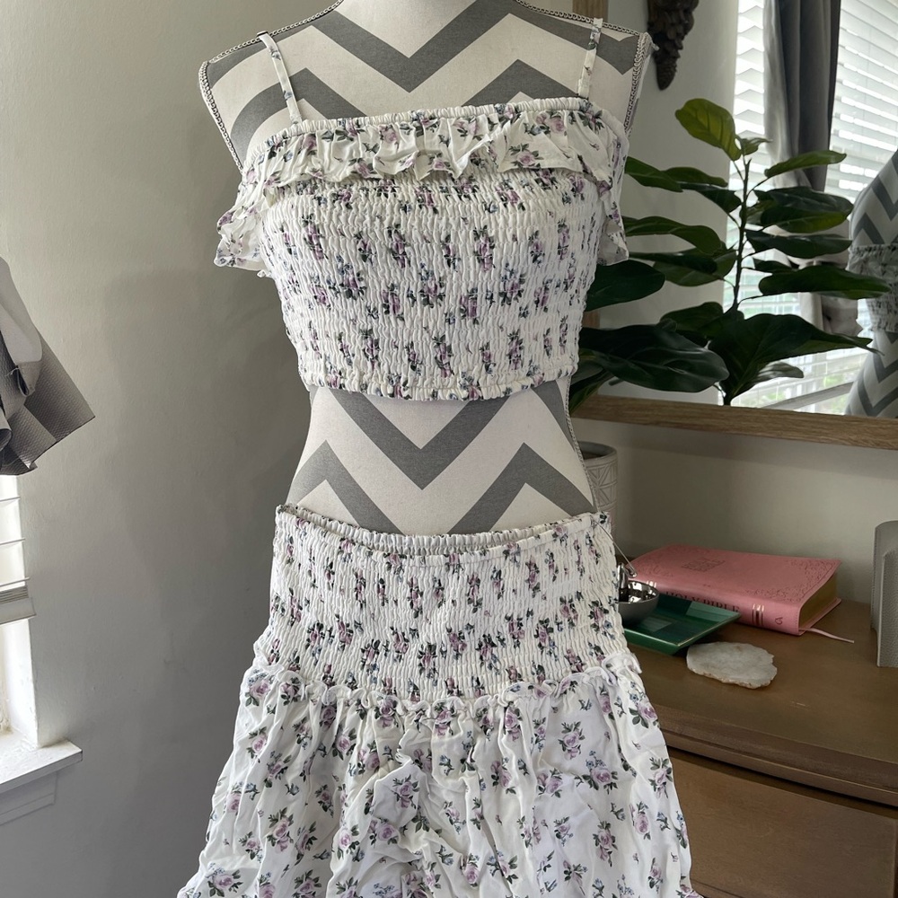Hollister Floral Smocked Set in Cream and Purple